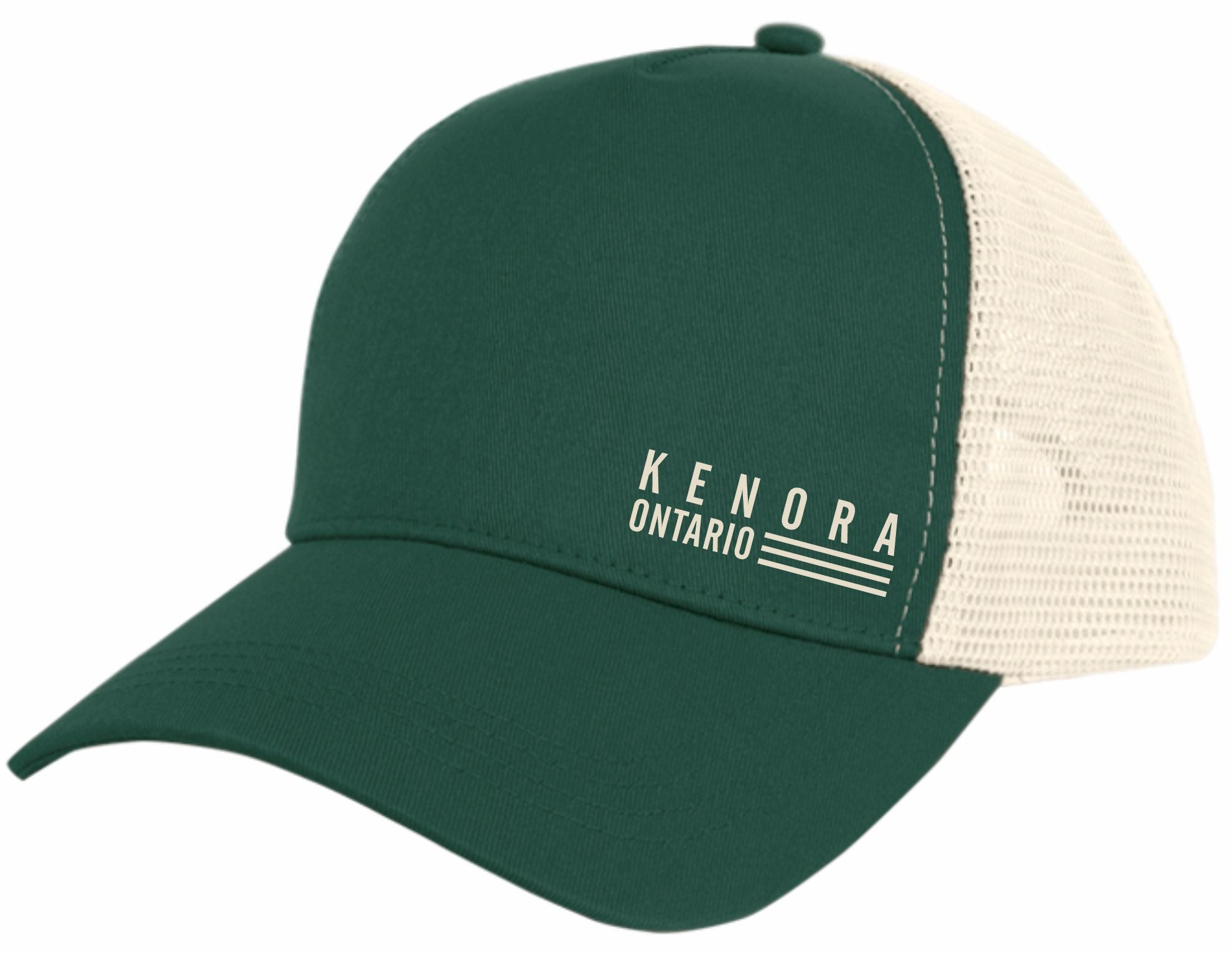 Kenora Ontario Unisex Mesh Cap with Green and Cream