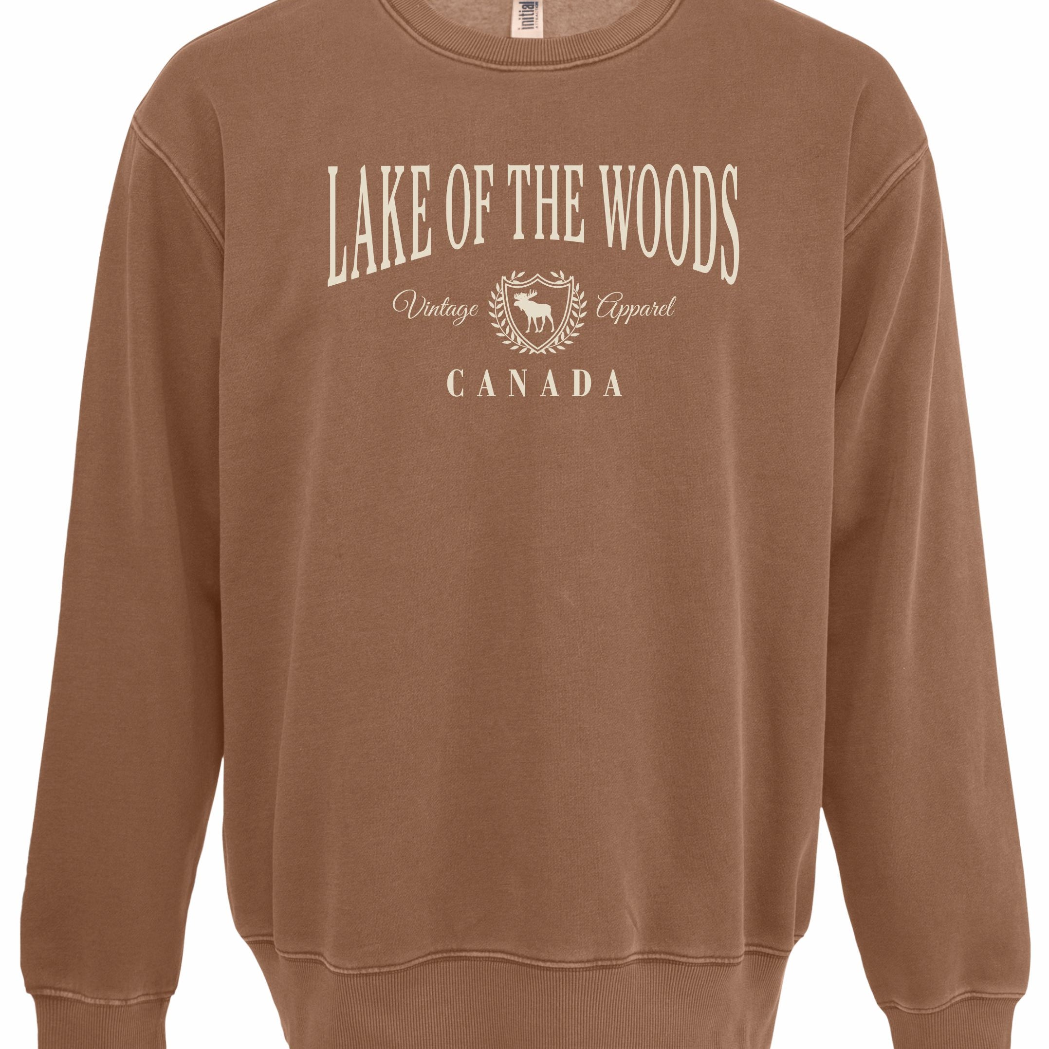 Camel-Coloured Vintage Prep Crewneck with Moose Patch