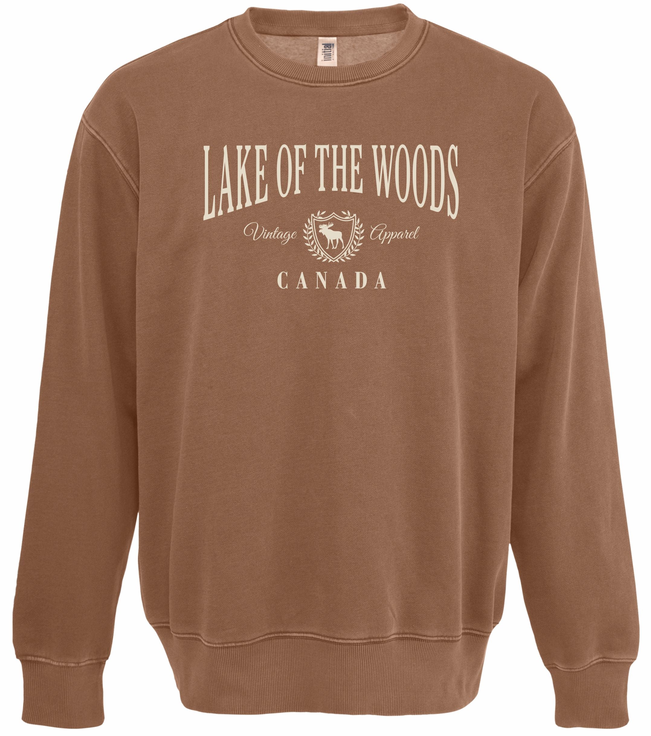 Camel-Coloured Vintage Prep Crewneck with Moose Patch