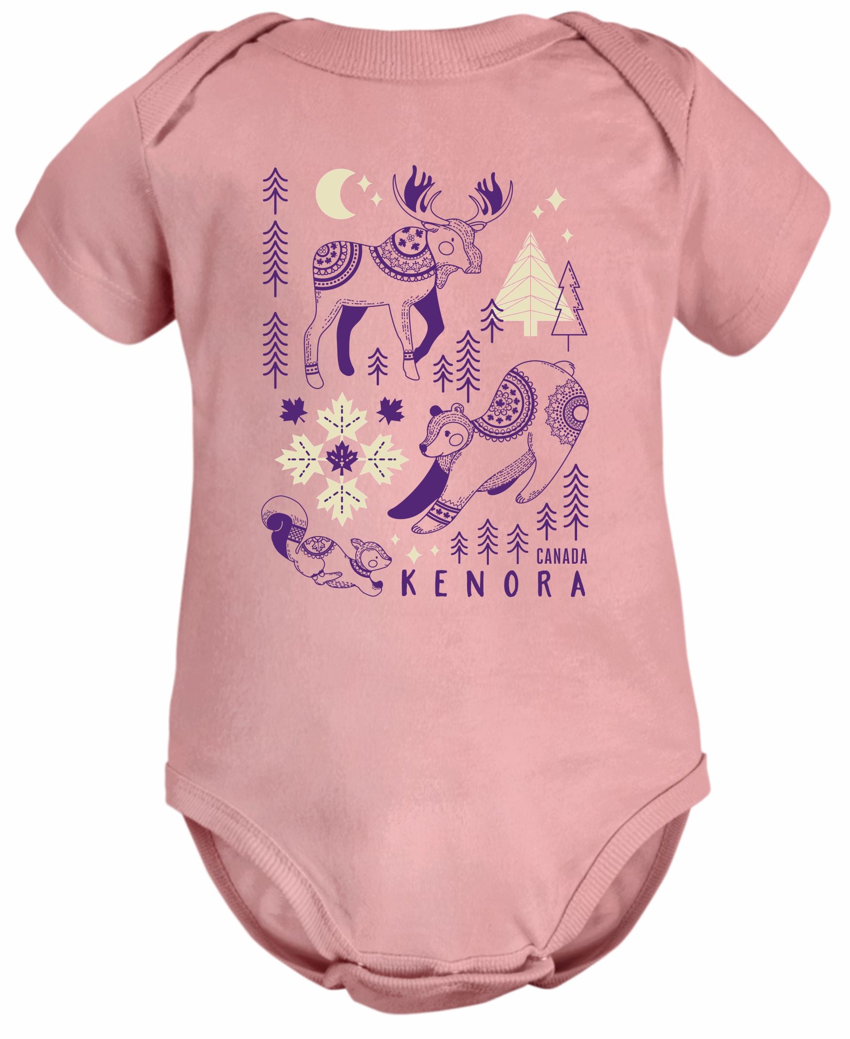 Baby Rompers With Squirrel, Bear and Deer with Moon ,Trees & Snowflake