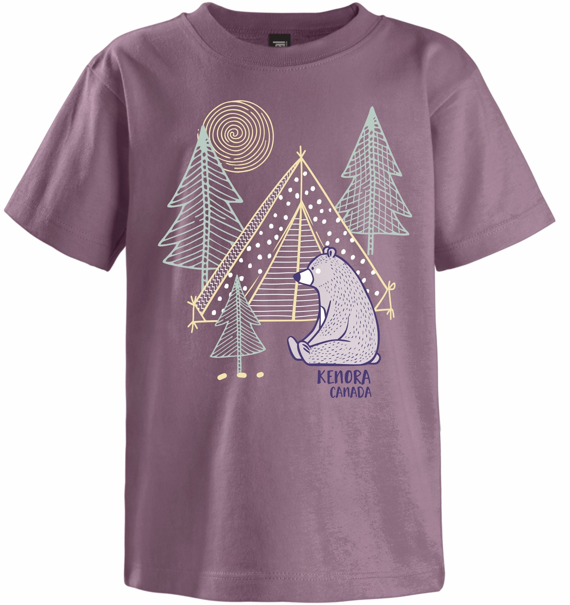 Purple Kids Shirt with Trees Outline and Sitting Bear