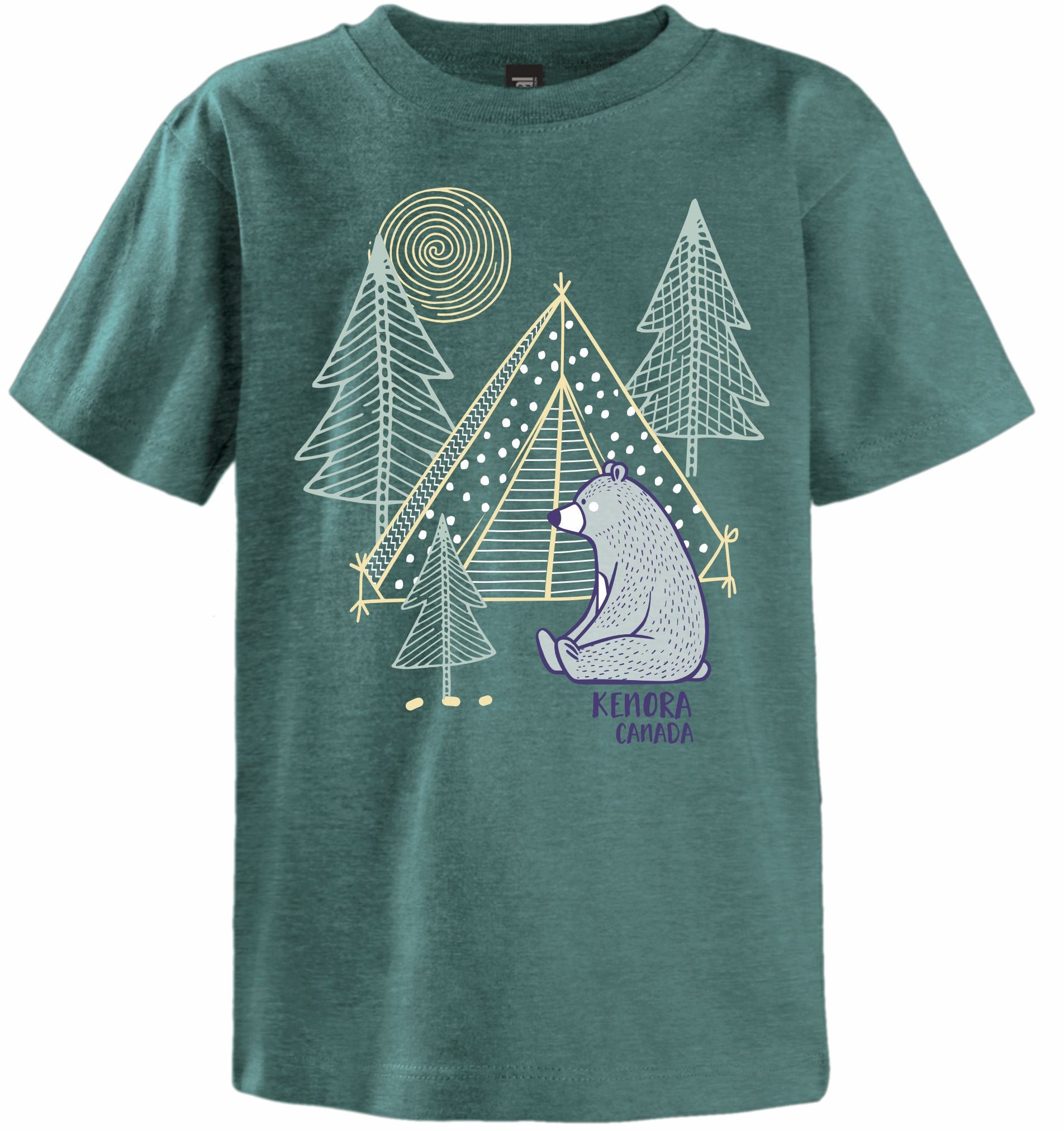 Green Kids Shirt with Tree Outline and Sitting Bear