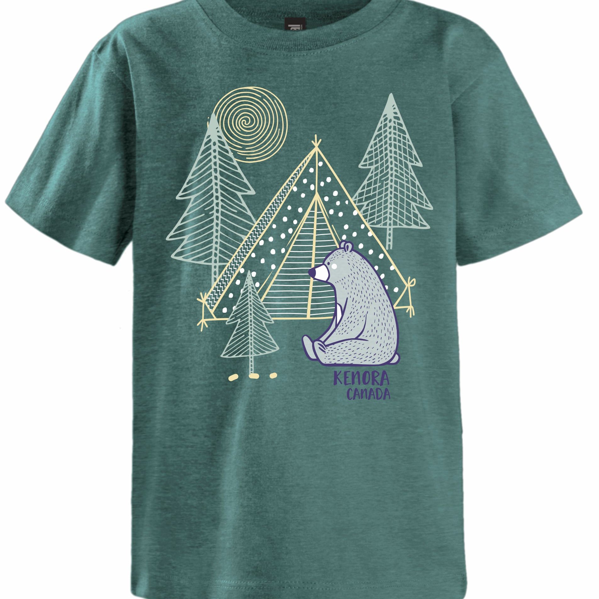Green Kids Shirt with Tree Outline and Sitting Bear