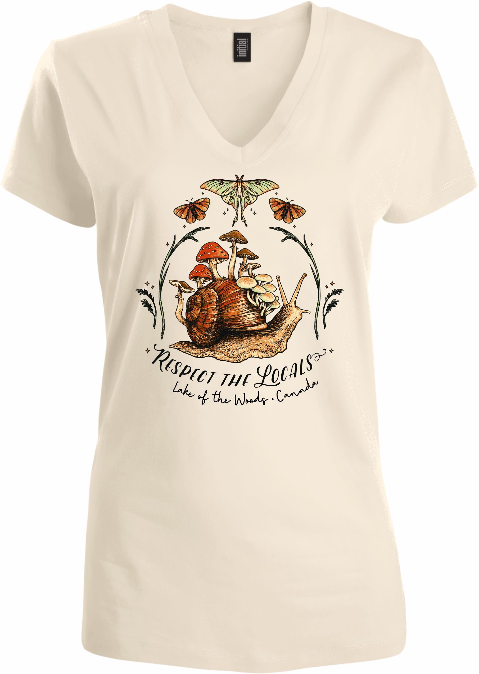 Women V-neck Respect The Locals With mushroom and Butterfly Print