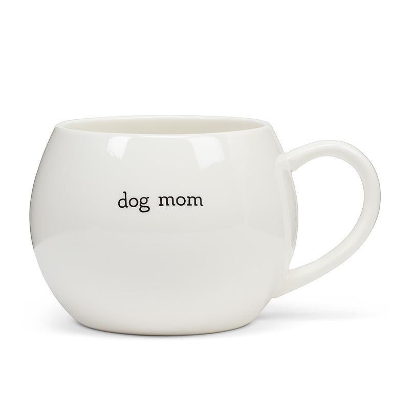 cute 16 oz ball mug made of stoneware; dog mom with dog silhouette 