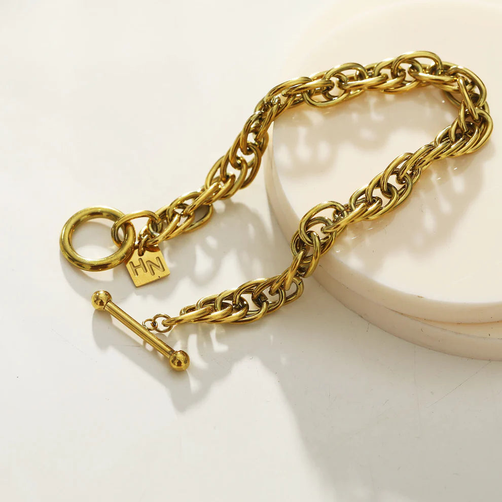 Chunky Intricate Multi-Link Chain with Circle & T-Stopper Arda Bracelet