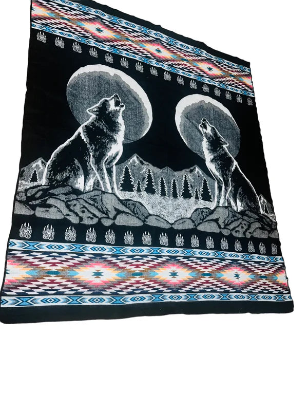 Black Wolves and Moon Native Spirit Blanket