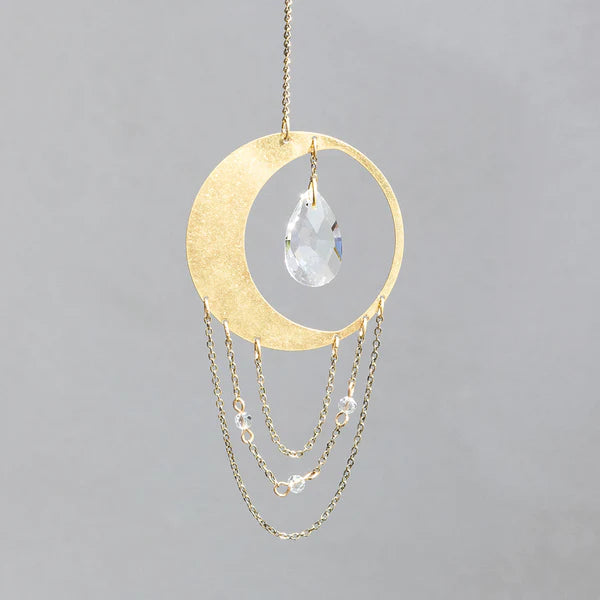 Suncatcher Made Of Brass With Gold Plating, Crystal, Suction Cup With A Metal Hook And A Chain Extension For Hanging