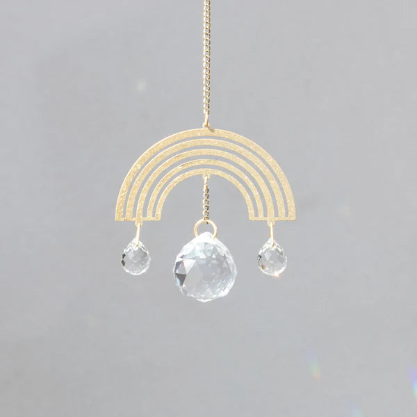 Mini Suncatcher Made Of Brass With Gold Plating, Crystal, Suction Cup With A Metal Hook And A Chain Extension For Hanging
