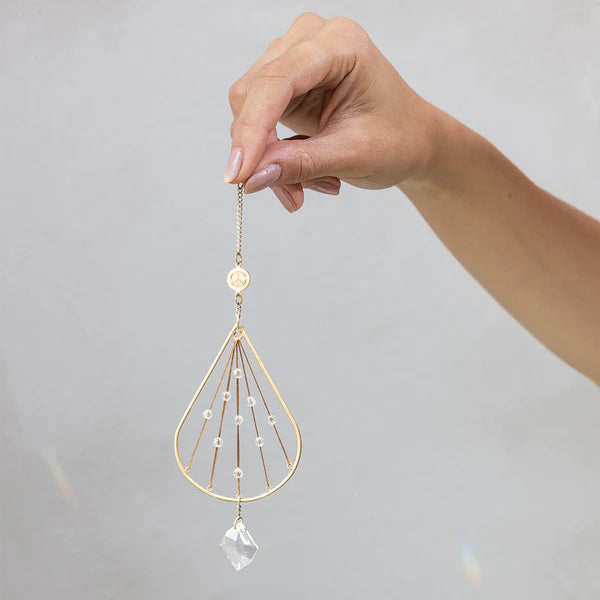 Mini Suncatcher Made Of Brass With Gold Plating, Crystal, Suction Cup With A Metal Hook And A Chain Extension For Hanging