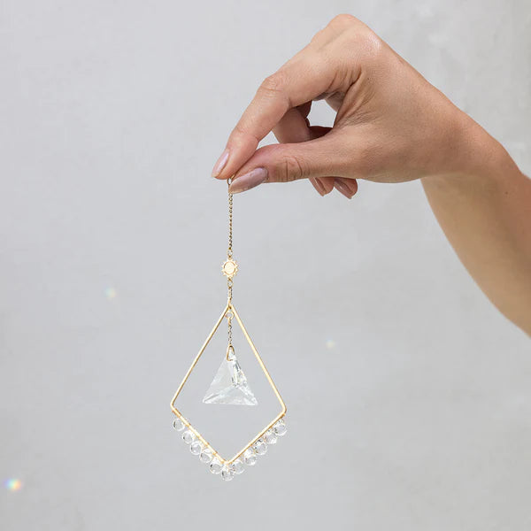 Mini Suncatcher Made Of Brass With Gold Plating, Crystal, Suction Cup With A Metal Hook And A Chain Extension For Hanging