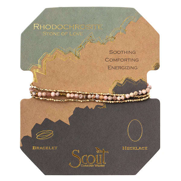 Faceted gemstones mix with tiny geometric metal beads to create a subtle and magical piece. Wraps as a bracelet 3 times or wear as a single strand necklace.
