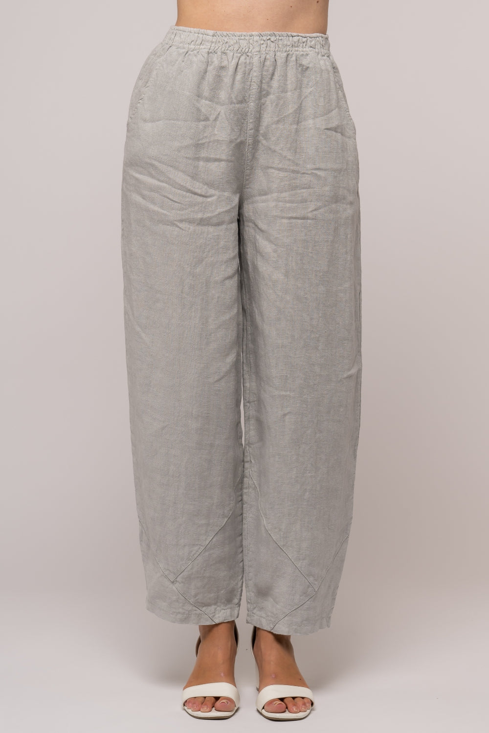 100% Premium French Linen Grigio Chiaro Color Light And Airy Pull-on Pants