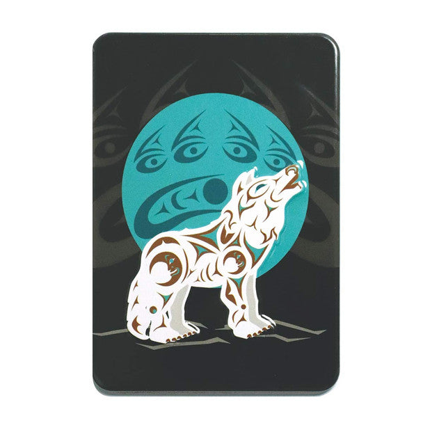 Embossed Metal Magnet With Howling Wolf Design