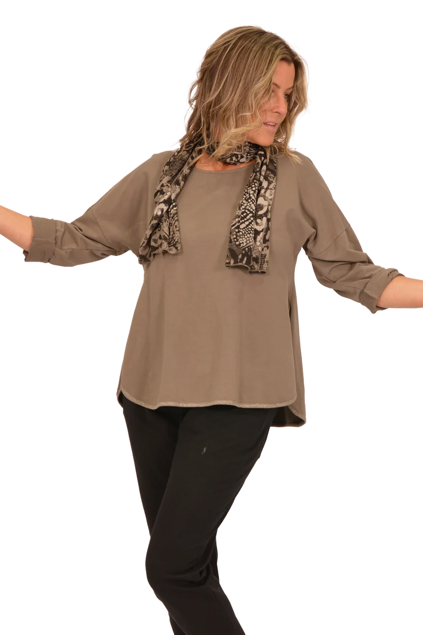 BROWN TRIM TOP WITH MATCHING SCARF