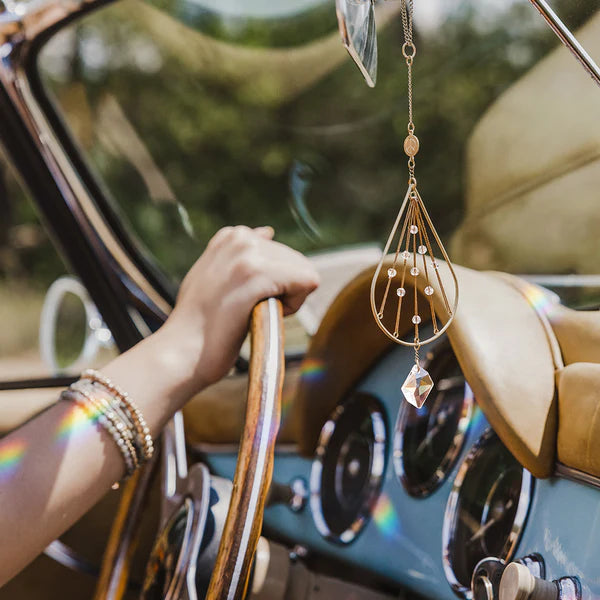 Mini Suncatcher Made Of Brass With Gold Plating, Crystal, Suction Cup With A Metal Hook And A Chain Extension For Hanging