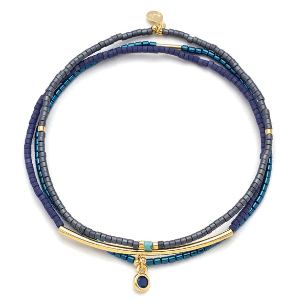 Cobalt Color Tonal Trio 14K Gold or Sterling Silver Dipped Bracelet