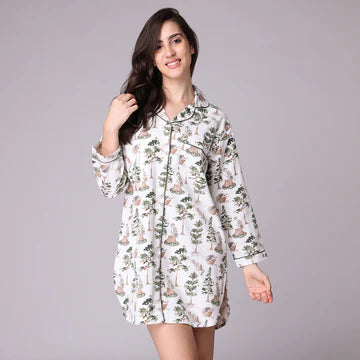Off White Color 100% Cotton Woodland Stories Nightshirt 
