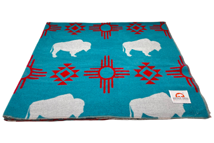 White Buffalo Turquoise/Red 100% Polyester Buffalo Cross Throw Blanket With Wonderful Box Packing.