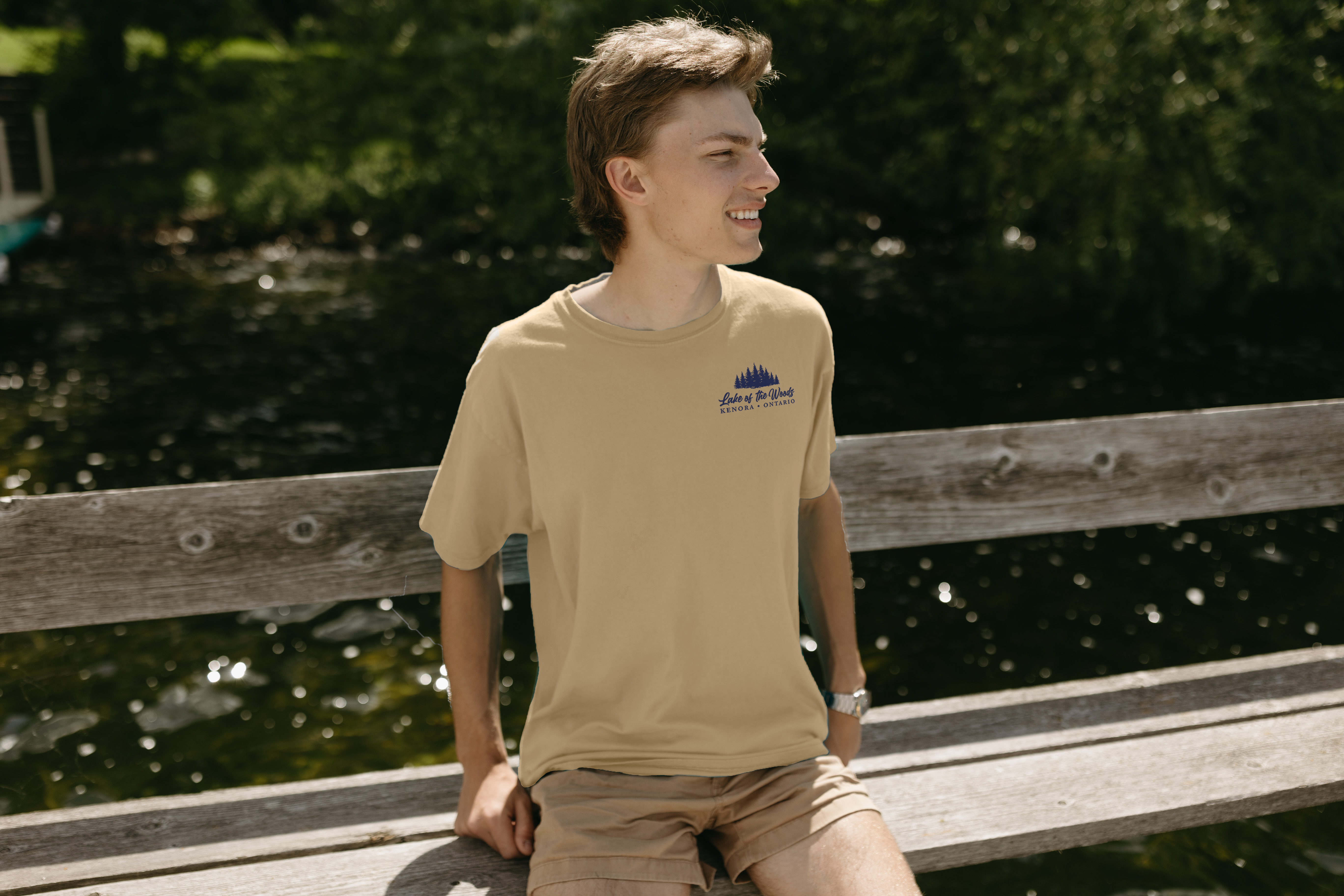 FISHING STATE OF MIND BIEGE T-SHIRT WITH FISH IMAGE