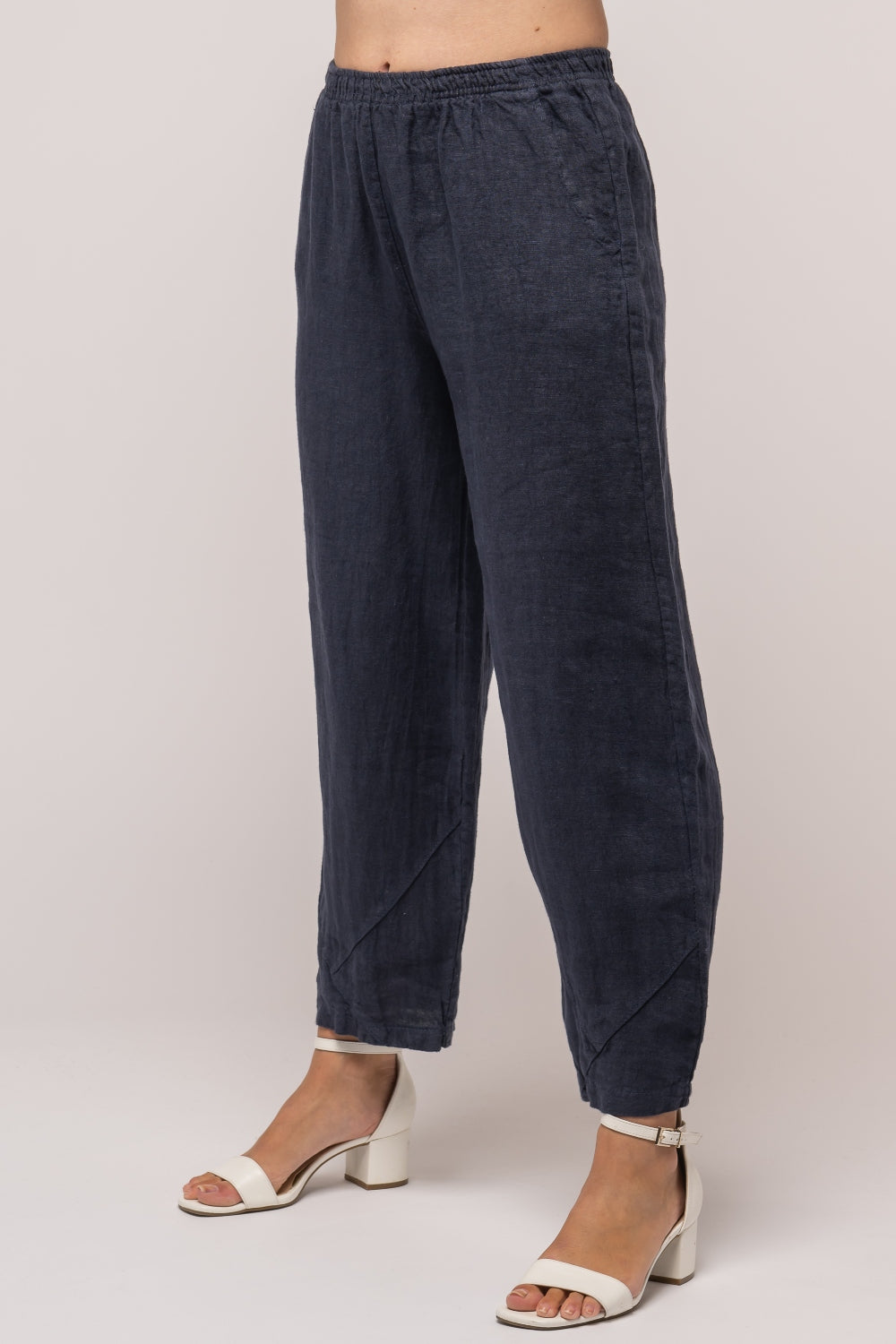 100% Premium French Linen Navy Blue Color Light And Airy Pull-on Pants