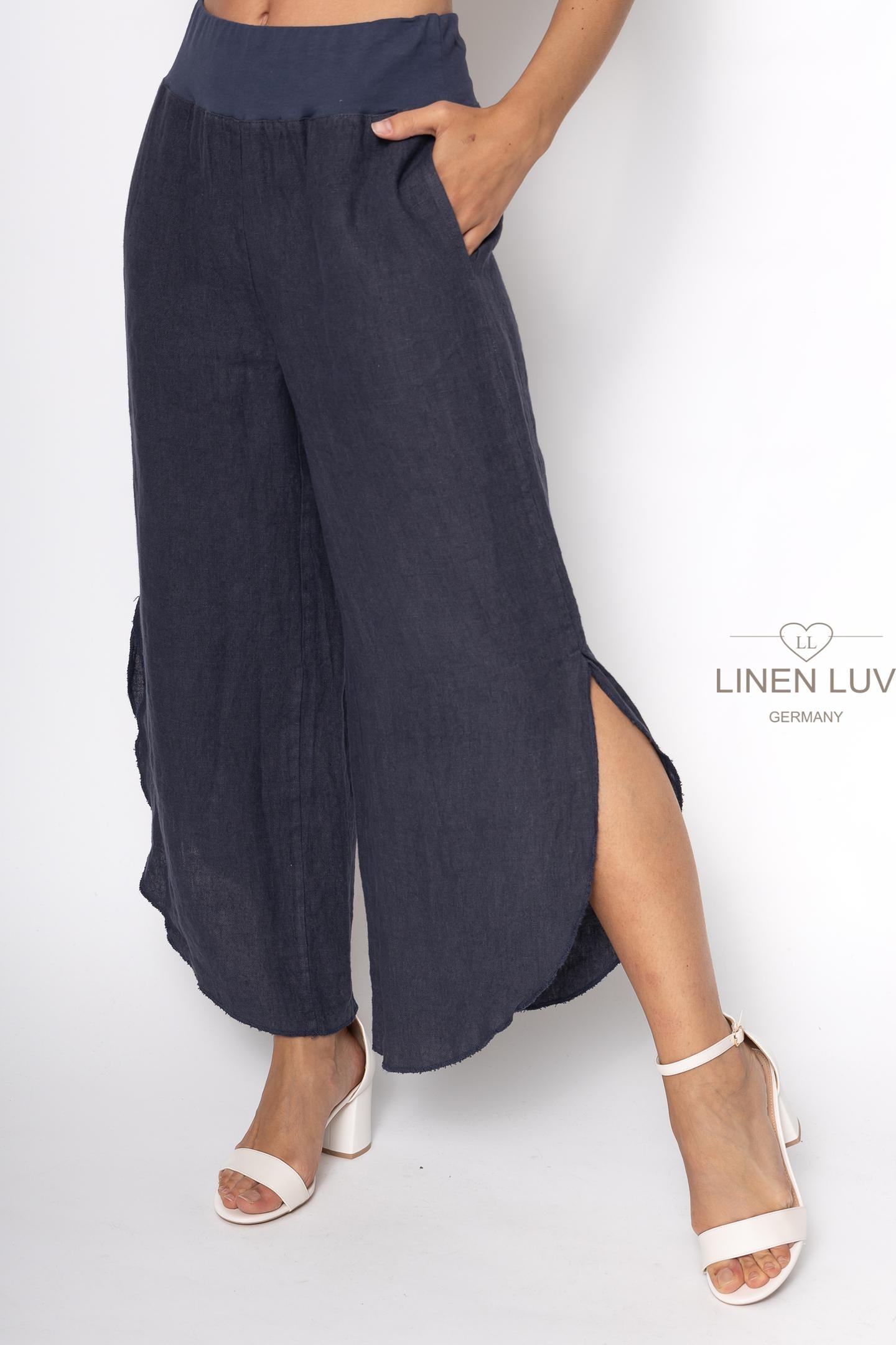100% Linen Wide-Leg, Flexible Waistband Pant