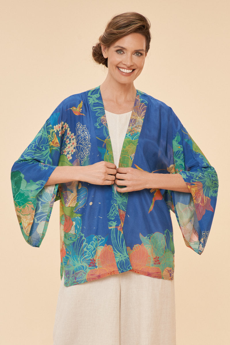 Powder women's clothing kimono jacket hummingbird denim summer blue