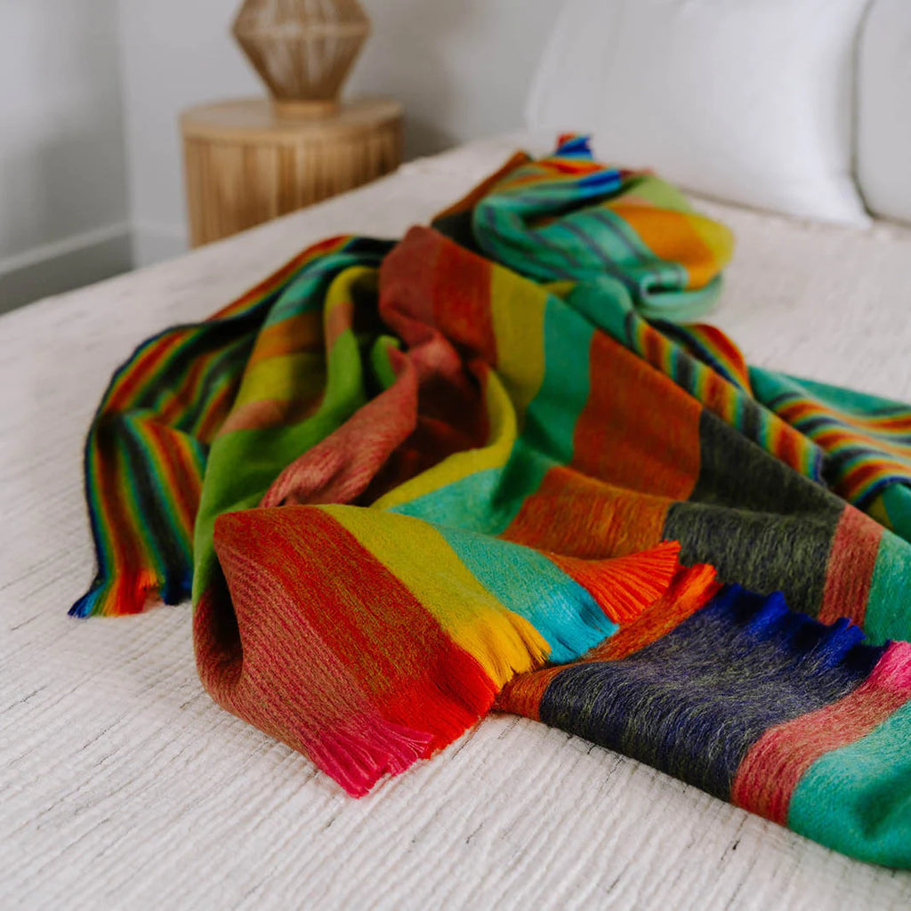 Multi Color 20% Alpaca, 80% Acrylic; Hand-loomed And Machine-woven Blanket