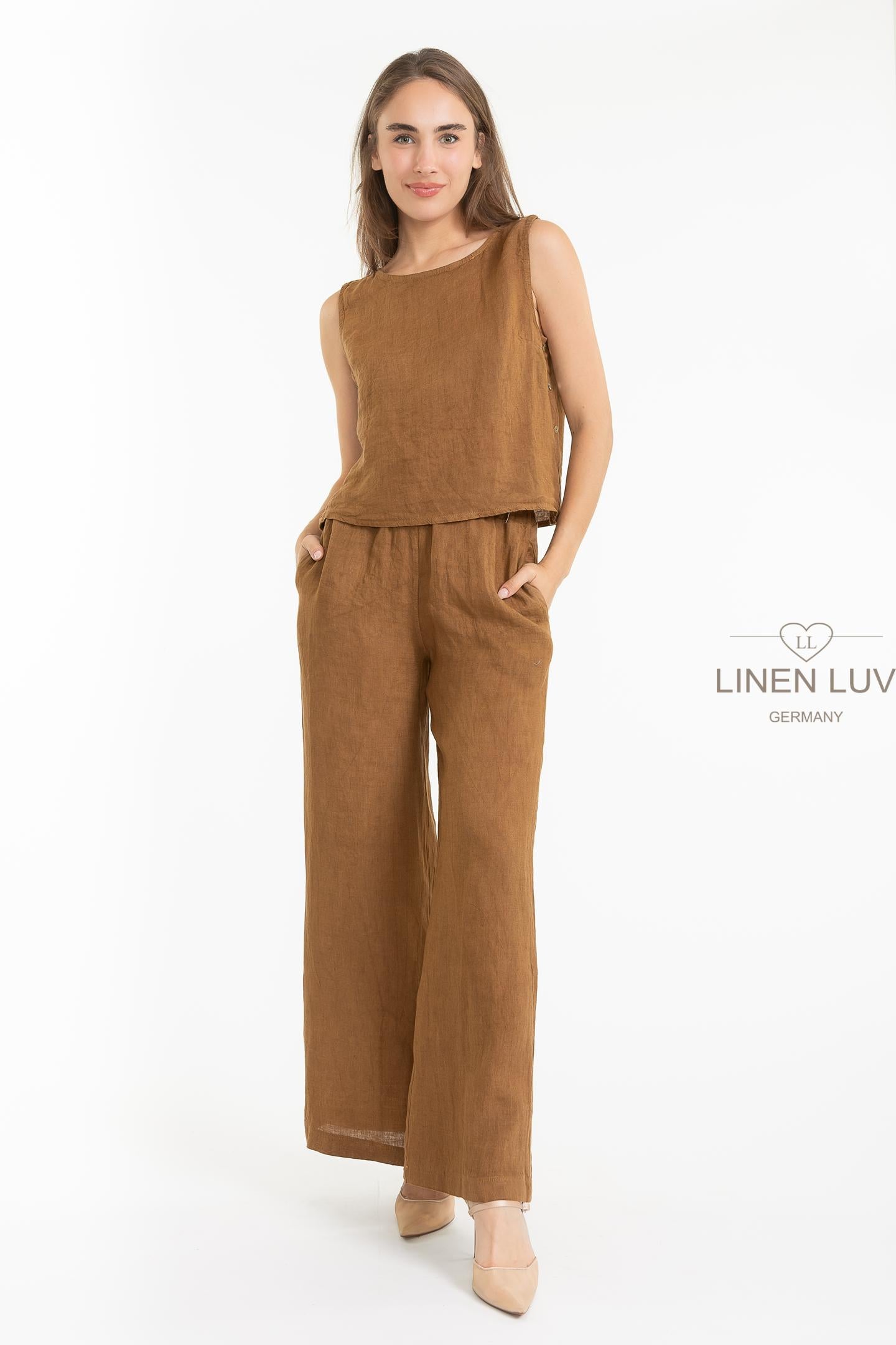 100% Linen Camel Coloured Pants