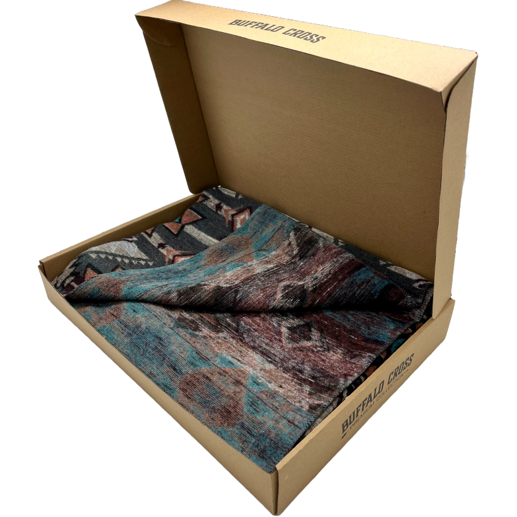 Turquoise 100% Polyester Buffalo Cross Throw Blanket With Wonderful Box Packing.