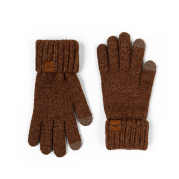 Brown Color Cozy Mid-weight Knit With Ribbed Cuff Mitts