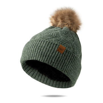 Green Color Stylish Knits With Unbeatable Warmth, Fuzzy Faux Fur Pom Hat