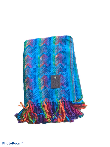 60% Alpaca wool/ 40% cotton Handwoven Colorful Blanket 