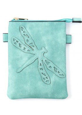 Aqua Color Dragonfly Design Crossbody Cellphone Bag With an Adjustable Strap 