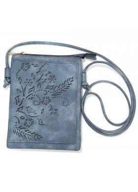 Navy Color flowers and Birds Design Crossbody Cellphone Bag With an Adjustable Strap 