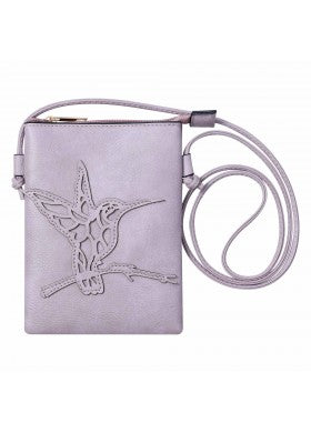 Lavender Color Hummingbird Style Crossbody Cellphone Bag With an Adjustable Strap 