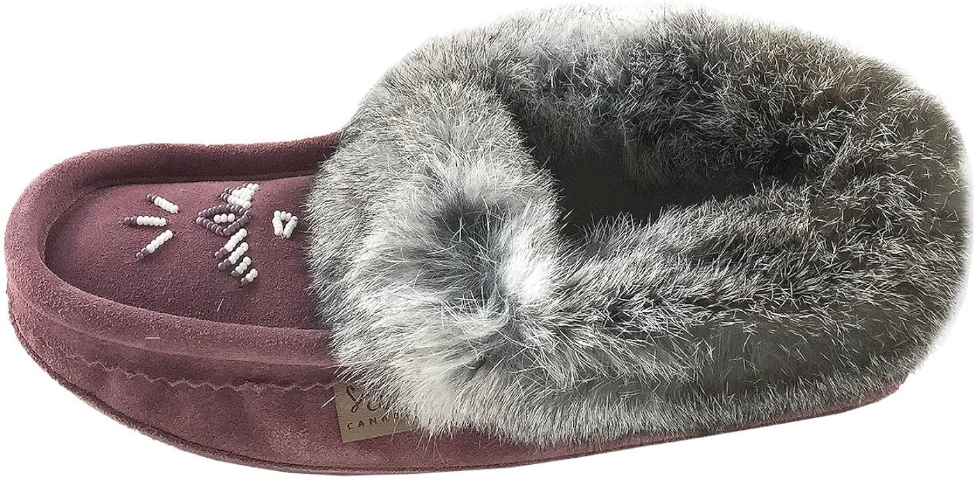fleece lined plum rabbit fur moccasins