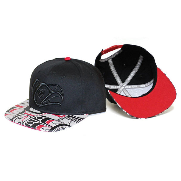 Streetwear style snapback hat featuring Indigenous artwork, 100% cotton twill (eagle vision design)