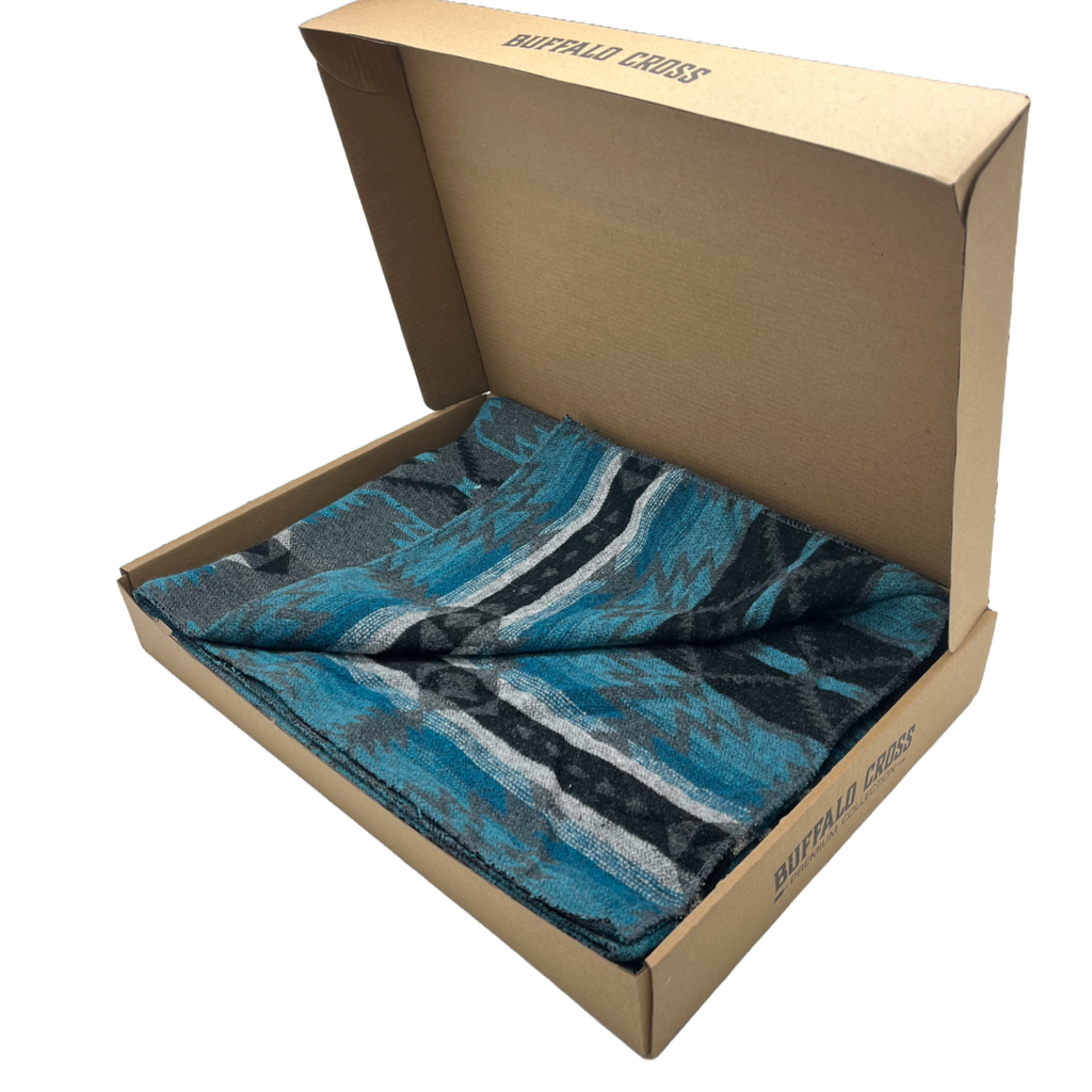 Turquoise Horizon 100% Polyester Buffalo Cross Throw Blanket With Wonderful Box Packing.