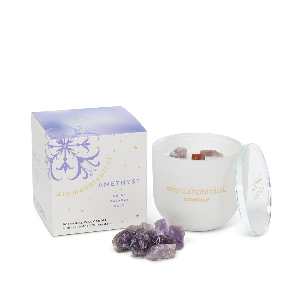 Amethyst scented candle with crystal rocks, burn the candle to receive the crystal.