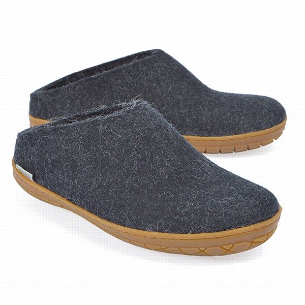 Denim coloured wool glerup slip on slipper with rubber bottom