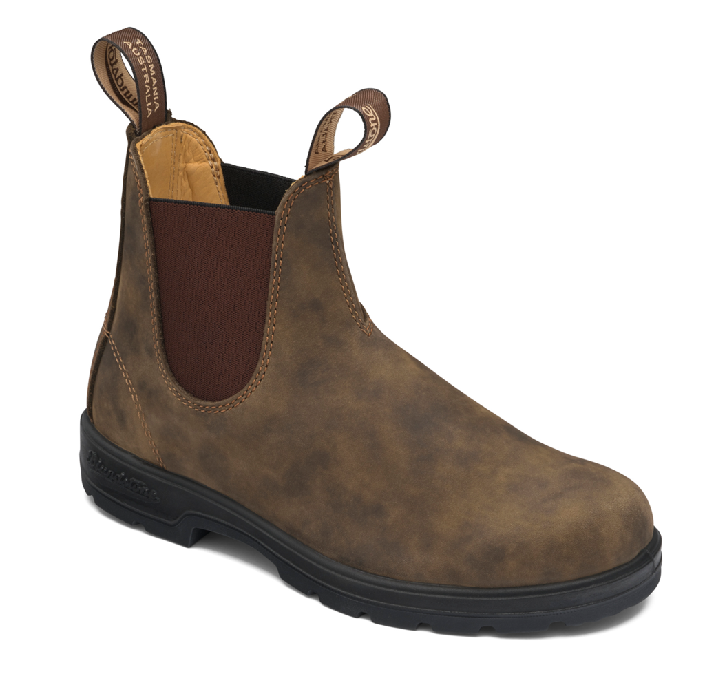 Unisex rustic brown leather blundstone style 585 water-resistant boot.