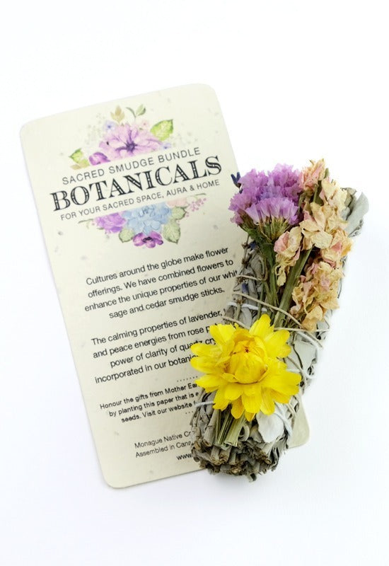 Each bundle is accompanied with a plantable paper embedded with wildflower seeds, smudging directions and comes packed in a colored organza pouch. It is a natural, wildly grown herb, the California white sage and cedar bundle sizes will vary Small Sage 3.5"- 5" Large Sage 8"-9" Cedar 4"- 6"