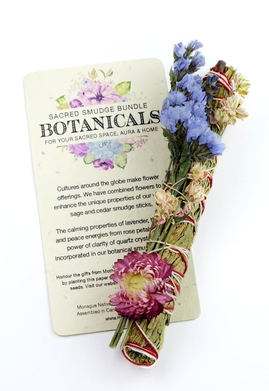 Each bundle is accompanied with a plantable paper embedded with wildflower seeds, smudging directions and comes packed in a colored organza pouch. It is a natural, wildly grown herb, the California white sage and cedar bundle sizes will vary Small Sage 3.5"- 5" Large Sage 8"-9" Cedar 4"- 6"
