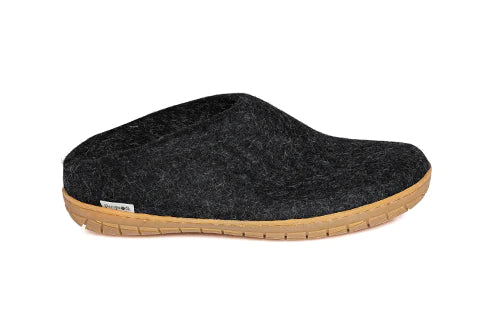 Charcoal coloured wool glerup slip on slipper with rubber bottom