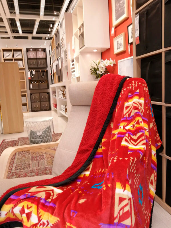 Bright Color Native Design Reversible Fleece Blankets - Queen & King