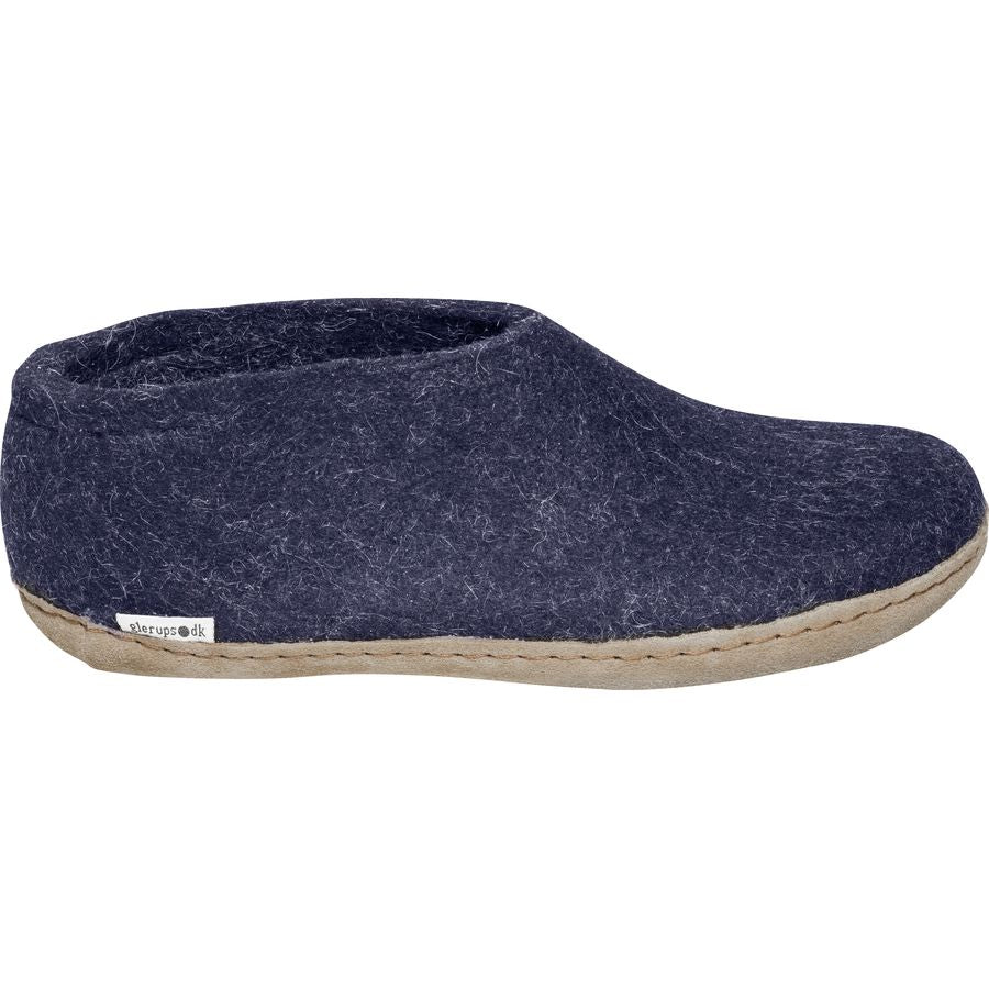 Purple coloured wool glerup shoe slipper with leather bottom