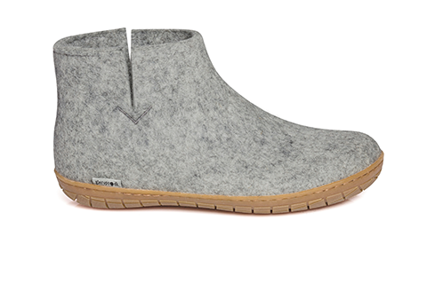 Grey coloured wool glerup boot with rubber bottom