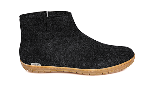Charcoal coloured wool glerup boot with rubber bottom