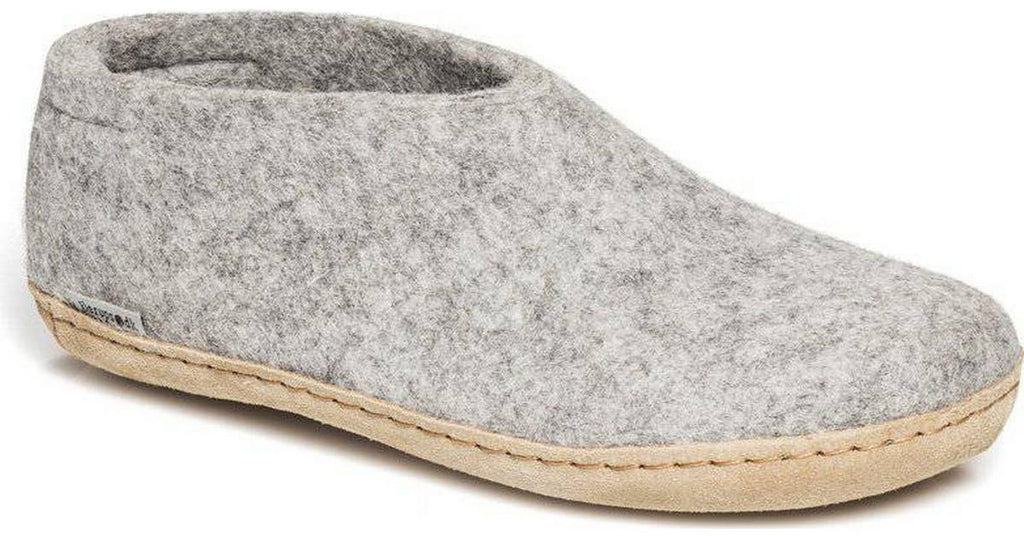 Grey coloured wool glerup shoe slipper with leather bottom